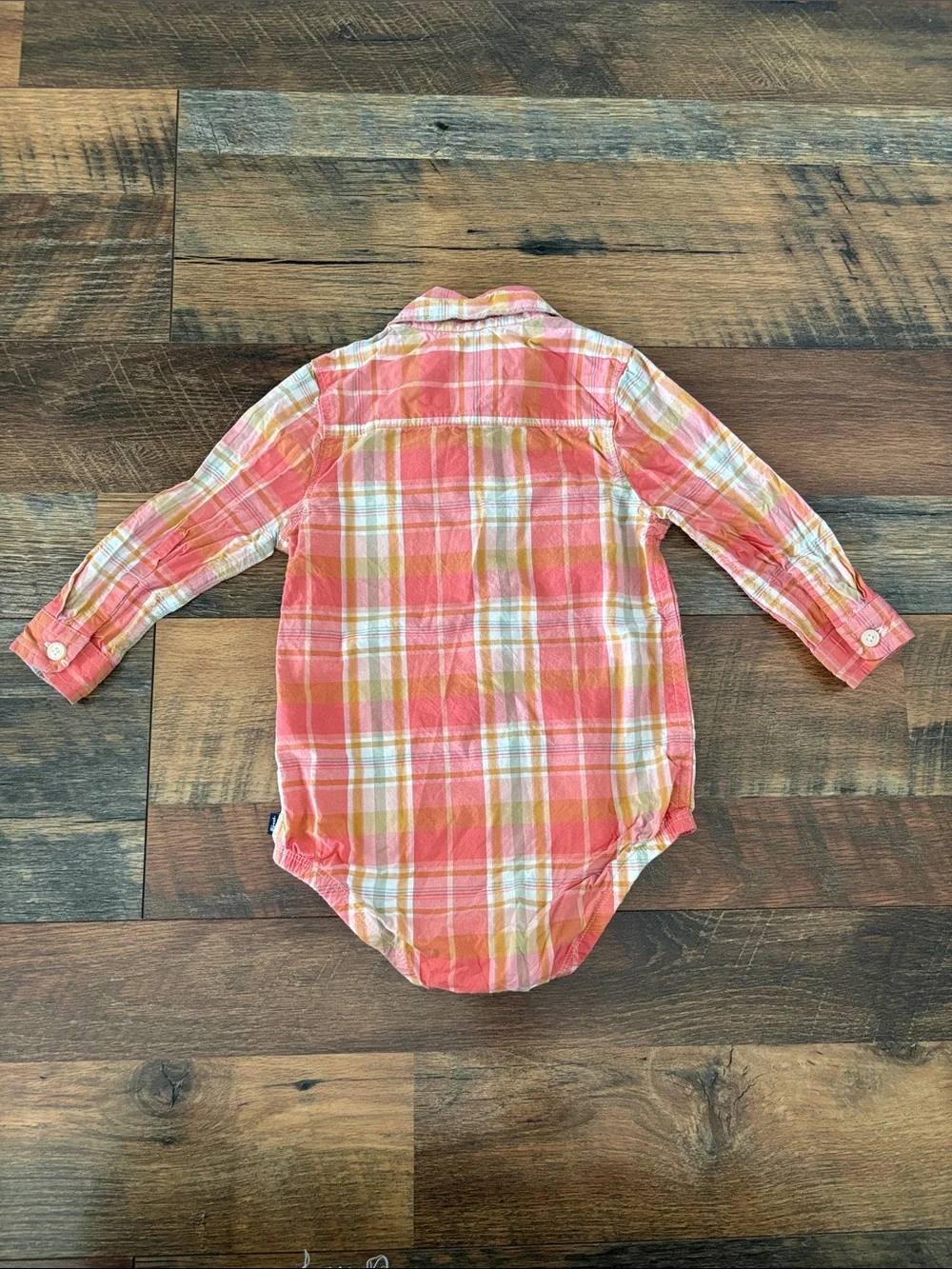 OshKosh B'gosh Coral and Yellow Plaid Infant Button-Up Shirt